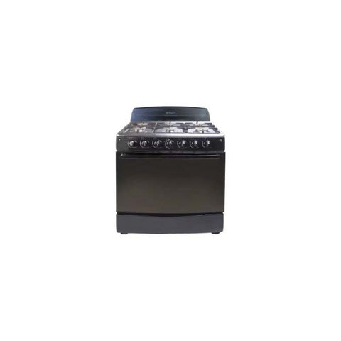 Estufa a Gas Nisato de 30" | Negra | Encendido Electrico | Vidrio Panoramico | Parrillas de Hierro Fundido | 6 Quemadores | Luz en el Horno