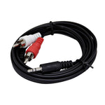 CABLE Y ADAPTADOR 2 RCA PLUGS TO 3 5MM PLUG 6FT BLACK.