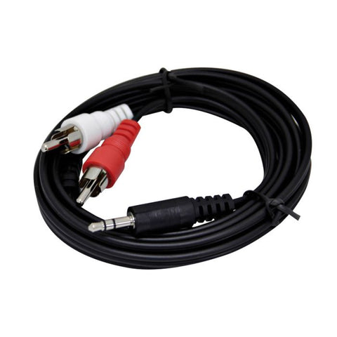 CABLE Y ADAPTADOR 2 RCA PLUGS TO 3 5MM PLUG 6FT BLACK.