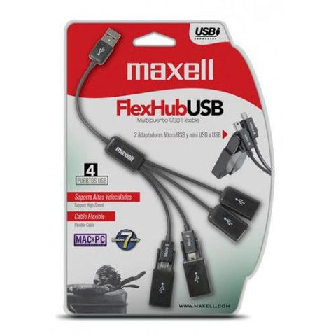 Marca: MAXELL, MEMORIAS USB, HUB USB FLEXIBLE MAXELL DE 4 PUERTOS