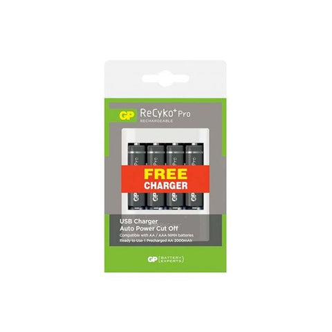 GP 3895 | 4 Bateria | AAA Recyko | Cargador U411 | en Blister | Negro