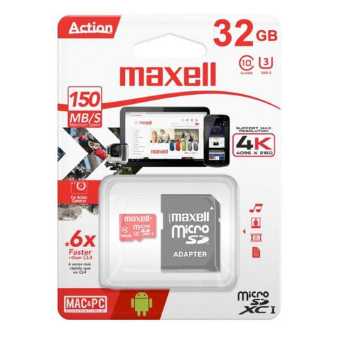 Marca: MAXELL, MEMORIAS MICRO SD, TARJETA DE MEMORIA MAXELL MICRO SD CLASE 10 UHS-3 CON ADAPTADOR A SD, 32GB