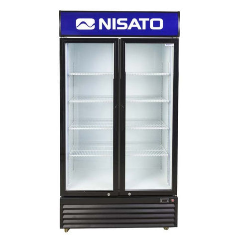 Marca: NISATO, REFRIGERADORA VITRINA, REFRIGERADOR VITRINA COMERCIAL NISATO DE 28CFT 792LTS 2 PUERTAS 8 PARRILLA DE ALAMBRON NO FROST LLAVE DISPLAY LED