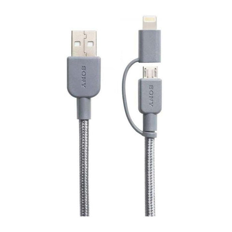 CABLE SONY DE PRIMERA CALIDAD 2 EN 1 (LIGHTNING Y MICRO USB) - GRIS