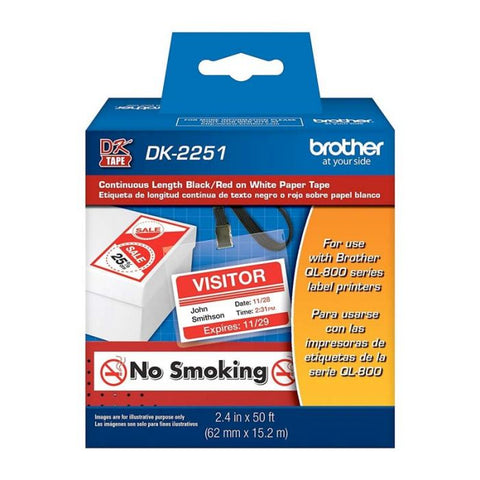 Marca: BROTHER, CONSUMIBLES PARA IMPRESIÓN, CINTA BROTHER DK-2251 NEGRO Y ROJO SOBRE BLANCO, 6.2CM X 15.2M