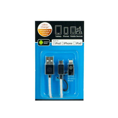 JASCO 2 IN 1 USB MICRO CABLE 1FT W LIGHTNING ADAPTER TRILINGUAL ANDROID Y IPHONE
