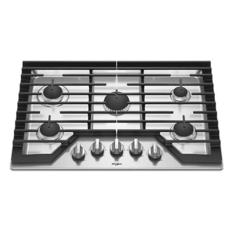 Marca: WHIRLPOOL, ESTUFA EMPOTRABLE, ESTUFA DE GAS EMPOTRABLE WHIRLPOOL WCG97US0HS DE 30 PULGADAS CON PLANCHA - ACERO INOXIDABLE