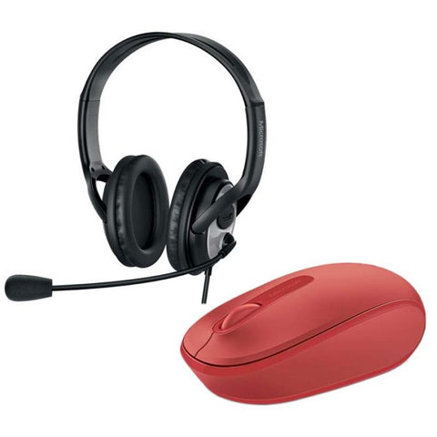 Bundle Microsoft Audífono Lifechat LX 3000 + Mouse inalámbrico 1850 Rojo