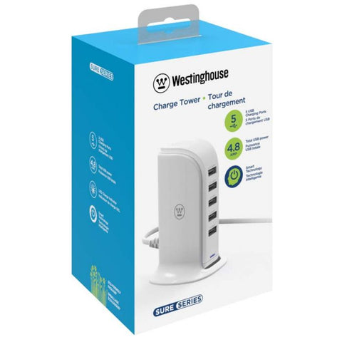 Torre De Carga Westinghouse 5 Puertos Usb | 4.8A Total - Blanco