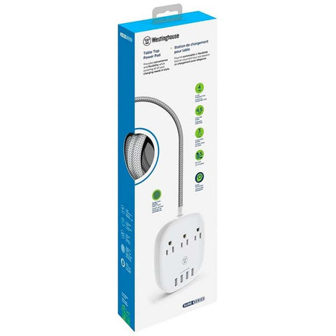 Regleta De Escritorio Westinghouse 3 Tomacorrientes | 4 Puertos Usb | 4.5A Total - Blanco