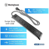 Regleta Westinghouse 6 Tomacorrientes | 2 Puertos Usb | 2.4A Total - Negro