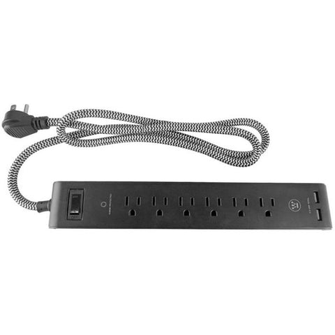 Regleta Westinghouse 6 Tomacorrientes | 2 Puertos Usb | 2.4A Total - Negro
