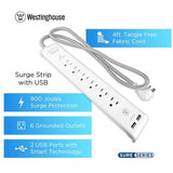Marca: WESTINGHOUSE, REGULADORES DE VOLTAJE, Regleta Westinghouse 6 Tomacorrientes | 2 Puertos Usb 4.5A Total - Blanco