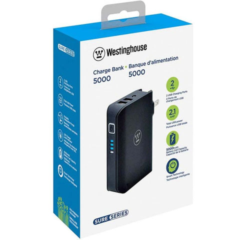 Cargador Portátil Westinghouse 2 Puertos Usb | 2.1A Total | 5000mAh - Negro