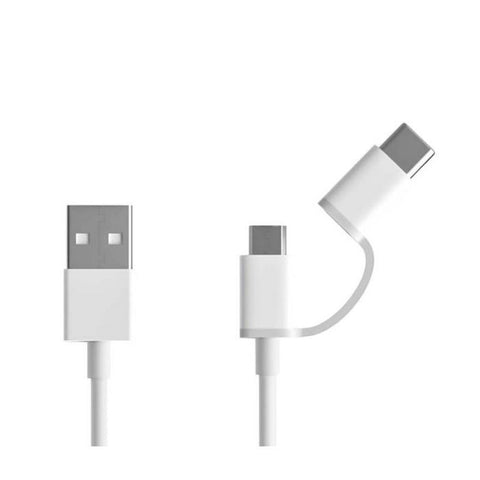 Cable Cargador Original XIAOMI SJX01ZM100CMWHITE 2 en 1, 30 cm, Micro-USB + USB-C blanco