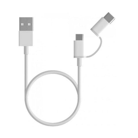 Marca: XIAOMI, CABLES CARGADORES Y BATERÍAS, Cable Cargador Original XIAOMI SJX01ZM30CMWHITE 2 en 1, 30 cm, Micro-USB + USB-C blanco