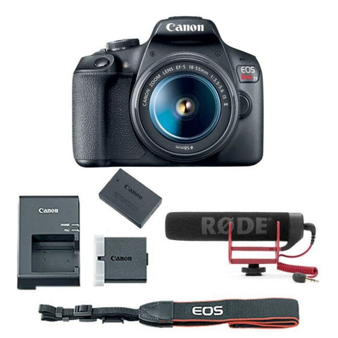 Marca: CANON, CÁMARAS PROFESIONALES Y SEMI-PROFESIONALES, Eos Rebel Model T7 18-55 mm + Rode Videomicro Bat Lpe17 - Negro