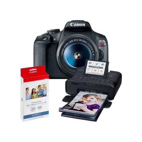 Marca: CANON, CÁMARAS PROFESIONALES Y SEMI-PROFESIONALES, EOS Rebel T7 Con Lente EF 18-55IS + SELPHY CP1300 + Papel KP-36IP