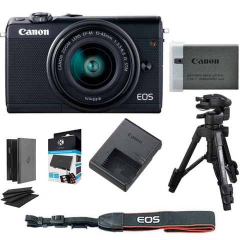 Marca: CANON, CÁMARAS DIGITALES COMPACTAS, Eos M100 Canon + Lente EF M 15-45 mm + Estuche Para SD Camkix + Tripode Ex Micro - Negro