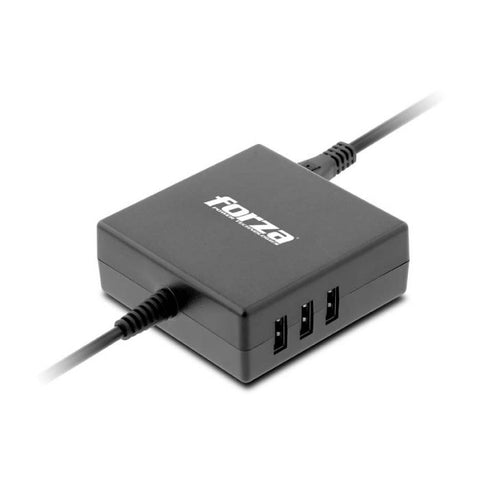 Marca: FORZA, CABLES Y ADAPTADORES PC, Adaptador Universal Forza AC/90W | 3 Puertos De Carga USB - Negro