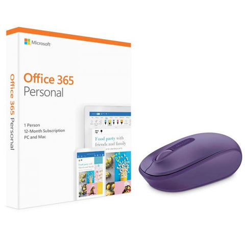Marca: MICROSOFT, SOFTWARE, Kit Escolar Microsoft Wireless Mouse 1850 + Office Personal 365 - Morado