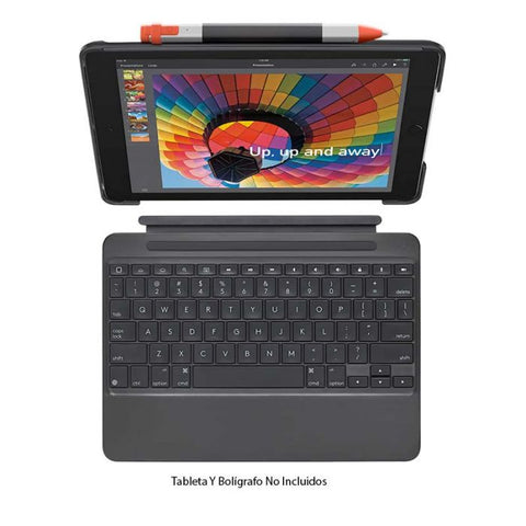Logitech Slim Folio Funda para iPad con Teclado Bluetooth, iPad (5ta y 6ta Generación), 14 Teclas de Acceso Directo de iOs, Batería 4 Años, Disposición QWERTY Ingles
