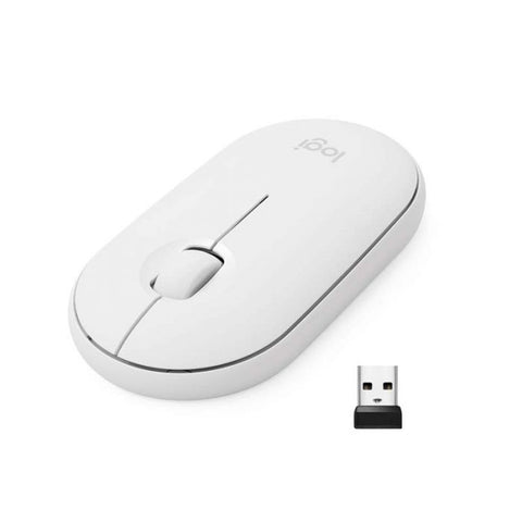 Logitech Pebble M350 Mouse Inalambrico con Bluetooth o USB, Silencioso, Delgado con Click Silencioso para Laptop, Notebook, PC y Mac - Blanco