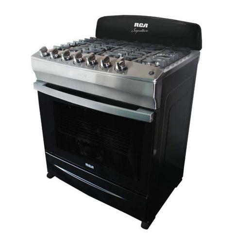Estufa de piso a Gas 30" RCA | 6 quemadores de bronce | luz en el horno | Encendido eléctrico | Negro