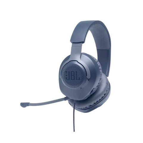 JBL Quantum 100 On Ear Blue 3 5mm Stereo Sound Noise Isolation Passive Detachable Boom Mic Plastic Headband