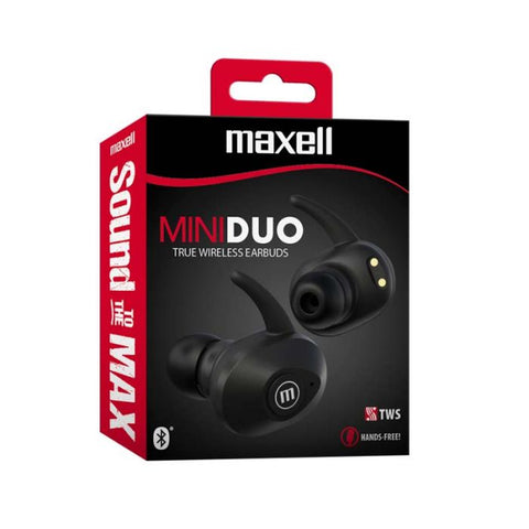 Maxell ( 348481) Mini Bluetooth DUO | True Wireless Earpuds |Hand Free | Enhanced Bass | Longer Duration | Negro