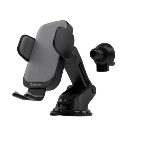 KLIP XTREME ( KMA610 ) | KX Car wireless charging mount with fast charging | 5W 7 5W 10W | compatible Qi certificaded Dual Suction and car vent adapter No wall adapter | NEGRO