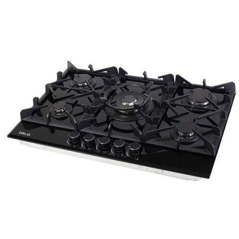 DRIJA ESTUFA Empotrable | 76CM A GAS | VITRO 5 QUEMADORES | VALVULAS DE SEGURIDAD | PERILLAS DE ACERO | PARRILLA DE HIERRO COLADO | ENCENDIDO ELECTRICO | VOLTAJE 110V 240V