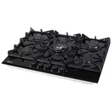 DRIJA ESTUFA A GAS EMPOTRABLE | 90CM | VITRO | 5 QUEMADORES | VALVULA DE SEGURIDAD | PERILLAS DE ACERO | PARRILLAS DE HIERRO COLADO | ENCENDIDO ELECTRICO | VOLTAJE 110V 240V | NEGRO