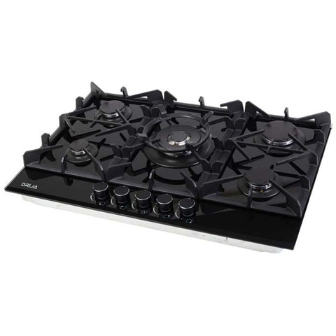 DRIJA ESTUFA A GAS EMPOTRABLE | 90CM | VITRO | 5 QUEMADORES | VALVULA DE SEGURIDAD | PERILLAS DE ACERO | PARRILLAS DE HIERRO COLADO | ENCENDIDO ELECTRICO | VOLTAJE 110V 240V | NEGRO