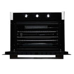 DRIJA | HORNO A GAS Empotrable | 76CM | CAP 78 LITROS | ACERO 304 | ENCENDIDO ELÉCTRICO | VÁL DE SEGURIDAD | 2 QUEMADORES | MANILLA DE ALUMINIO | PUERTA TRIPLE VIDRIO | NEGRO