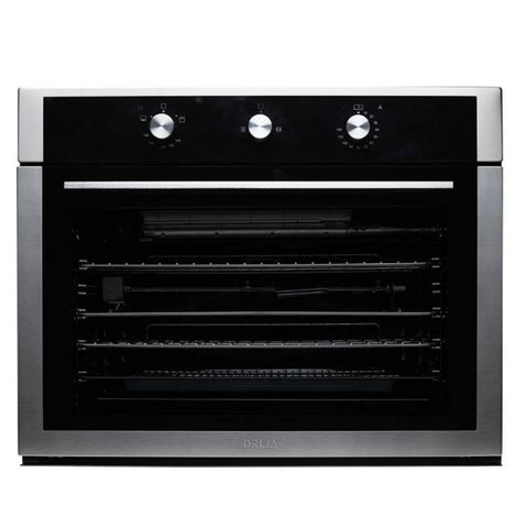 DRIJA | HORNO A GAS Empotrable | 76CM | CAP 78 LITROS | ACERO 304 | ENCENDIDO ELÉCTRICO | VÁL DE SEGURIDAD | 2 QUEMADORES | MANILLA DE ALUMINIO | PUERTA TRIPLE VIDRIO | NEGRO
