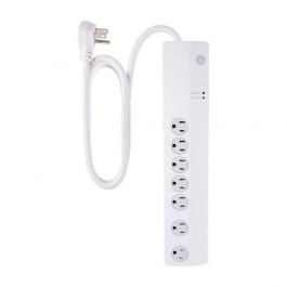 GE Regleta BLANCA de 5tomas Giratoria 2 Tomas con espacio en medio 1200 JOULES Proteccion de Voltaje CABLE 3FT Apaga automatico con falla