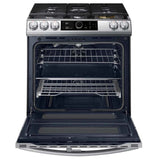 Samsung Estufa | 30 DUAL HORNO | 6 Piecu 5 Quemadores | WIFI Modo | Sabbath Air Fryer | 22k btu | Activacion de VOZ | Alexa Google | Botones con Luz Parilla | reversible | Negro /Plata
