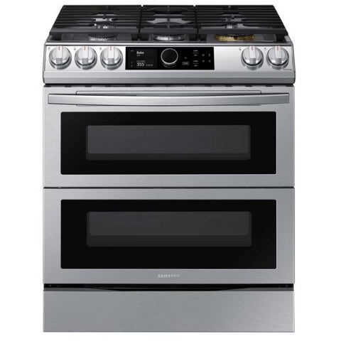 Samsung Estufa | 30 DUAL HORNO | 6 Piecu 5 Quemadores | WIFI Modo | Sabbath Air Fryer | 22k btu | Activacion de VOZ | Alexa Google | Botones con Luz Parilla | reversible | Negro /Plata