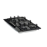 Nisato | Estufa Empotrable a Gas | 30¨ Vitro Ceramica | 5 Quemadores de Hierro Fundido | Encendido Electrico | 833mm Ancho | 598mm prof | 188mm Alto | Color Negro