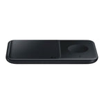 Samsung | Cargador DUO Tecnología QI | Carga Simultanea Celular + Reloj | 9w | Estatus con Luces LED | Se puede graduar Luces | Negro