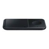 Samsung | Cargador DUO Tecnología QI | Carga Simultanea Celular + Reloj | 9w | Estatus con Luces LED | Se puede graduar Luces | Negro