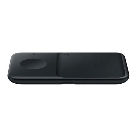 Samsung | Cargador DUO Tecnología QI | Carga Simultanea Celular + Reloj | 9w | Estatus con Luces LED | Se puede graduar Luces | Negro