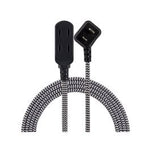 Jasco | Cable De Extension | 8PIE Dise O Tela trenzada 3 Salida De Tomas Con Tapa de Seguridad Giratoria | NEGRO BLANCO