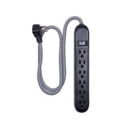 Regleta GE NEGRA Con 6TOMAS Con Proteccion de voltaje 450 JOULES Cable 3ft Trenzado