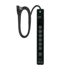Jasco Regleta | (GE Pro) 7 Outlet | 2 USB | 4ft. | Surge Protector | Negro