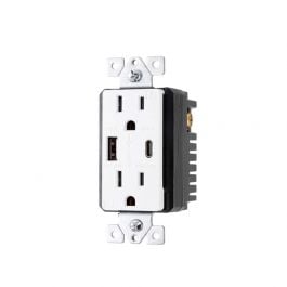 Jasco | Toma Corriente | GE De Pared | Con Entrada De 1 USBC | DE 3.0A/15W | 1 USB-A 2.4A | 12Watt | 5.4 AMPS | Blanco