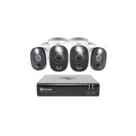 SWANN | KIT DE 4 CAMARAS DE 1080P CON LUZ DE ADVERTENCIA | DETECCION DE CALOR Y MOVIMIENTO | VISION NOCTURNA | GRABA EN CONSOLA CON TARJETA SD DE 64G | GRIS
