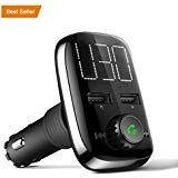 Bluetooth FM Transmitter for Car, Wireless Bluetooth FM Radio Adapter Car Kit with Hands-Free Calling and Dual USB Charging Ports, Music Player Support TF Card USB Flash Drive