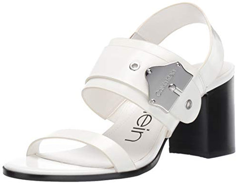Calvin Klein Women's Carlita Heeled Sandal, White Leather, 8 M US
